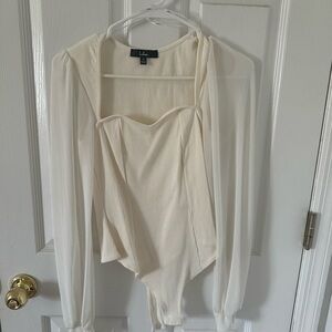 Lulu's Ivory Sheer Sleeve Bodysuit